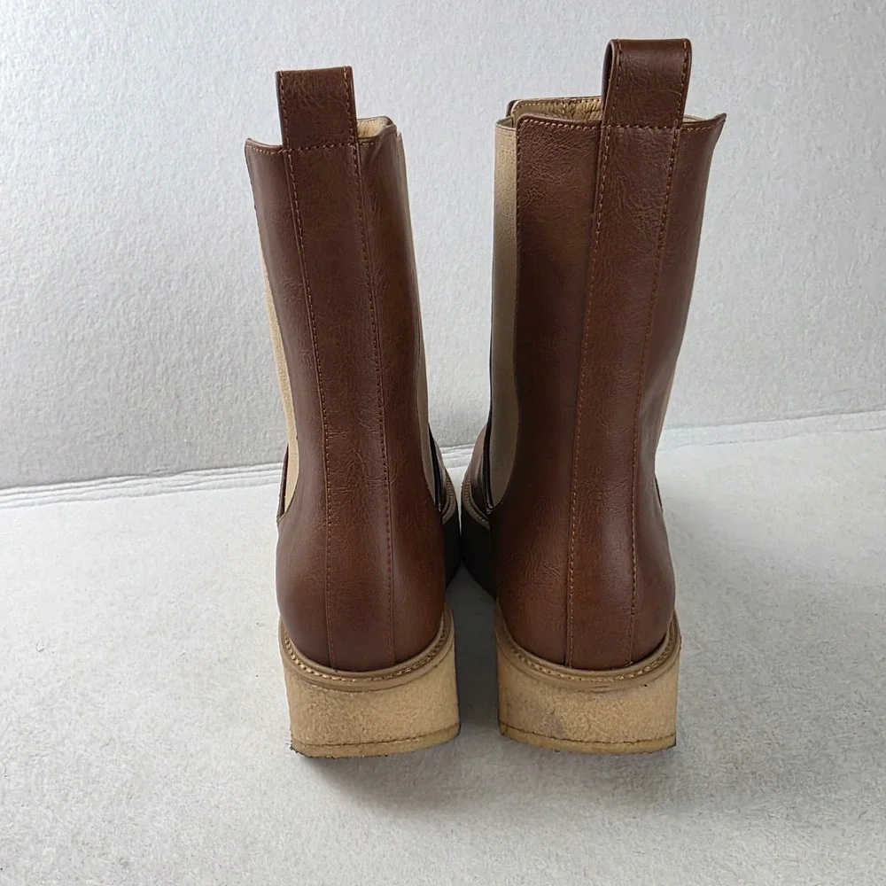 Novacas Womens 39 Vegan Chelsea Boots Brown Platform Wedge Made Portugal